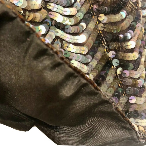 Sequined Silk Tank Top Brown Iridescent Beaded M - Picture 5 of 11